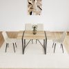 MDF Wood Colour Dining Table Set of 4 and Modern Dining Chairs , Mid Century Wooden Kitchen Table Set, Metal Base & Legs, Dining Room Table and Linen