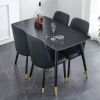 Table and chair set. Black sintered stone tabletop with black metal legs.black PU leather backrest and black metal leg chair. 1 table and 4 chairs F-0