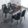 Table and chair set. Black sintered stone tabletop with black metal legs.black PU leather backrest and black metal leg chair. 1 table and 4 chairs F-0
