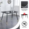 Table and chair set. Black sintered stone tabletop with black metal legs.black PU leather backrest and black metal leg chair. 1 table and 4 chairs F-0