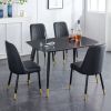 Table and chair set. Black sintered stone tabletop with black metal legs.black PU leather backrest and black metal leg chair. 1 table and 4 chairs F-0