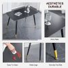 Table and chair set. Black sintered stone tabletop with black metal legs.black PU leather backrest and black metal leg chair. 1 table and 4 chairs F-0