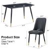 Table and chair set. Black sintered stone tabletop with black metal legs.black PU leather backrest and black metal leg chair. 1 table and 4 chairs F-0