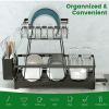 2 Tier Dish Rack for Kitchen Counter,Dish Drying Rack with 360¬∞Drainage,Dish Drainboard Set with Cutlery Holder and 4 Cup Holder,Dish drainers Over S