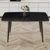 Table and chair set. Black sintered stone tabletop with black metal legs.black PU leather backrest and black metal leg chair. 1 table and 4 chairs F-0