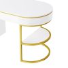 60''Modern Executive Desk,White Curved Computer Desk with Gold Metal Legs,3-Drawers Home Office Desk,Writing Desk with 1 Storage Cabinet for Home Offi