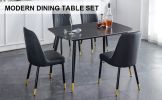 Table and chair set. Black sintered stone tabletop with black metal legs.black PU leather backrest and black metal leg chair. 1 table and 4 chairs F-0