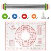 Dough Rolling Pin Dough Roller Stainless Steel Rolling Pins with 4 Removable Adjustable Thickness Rings and Rolling Mat